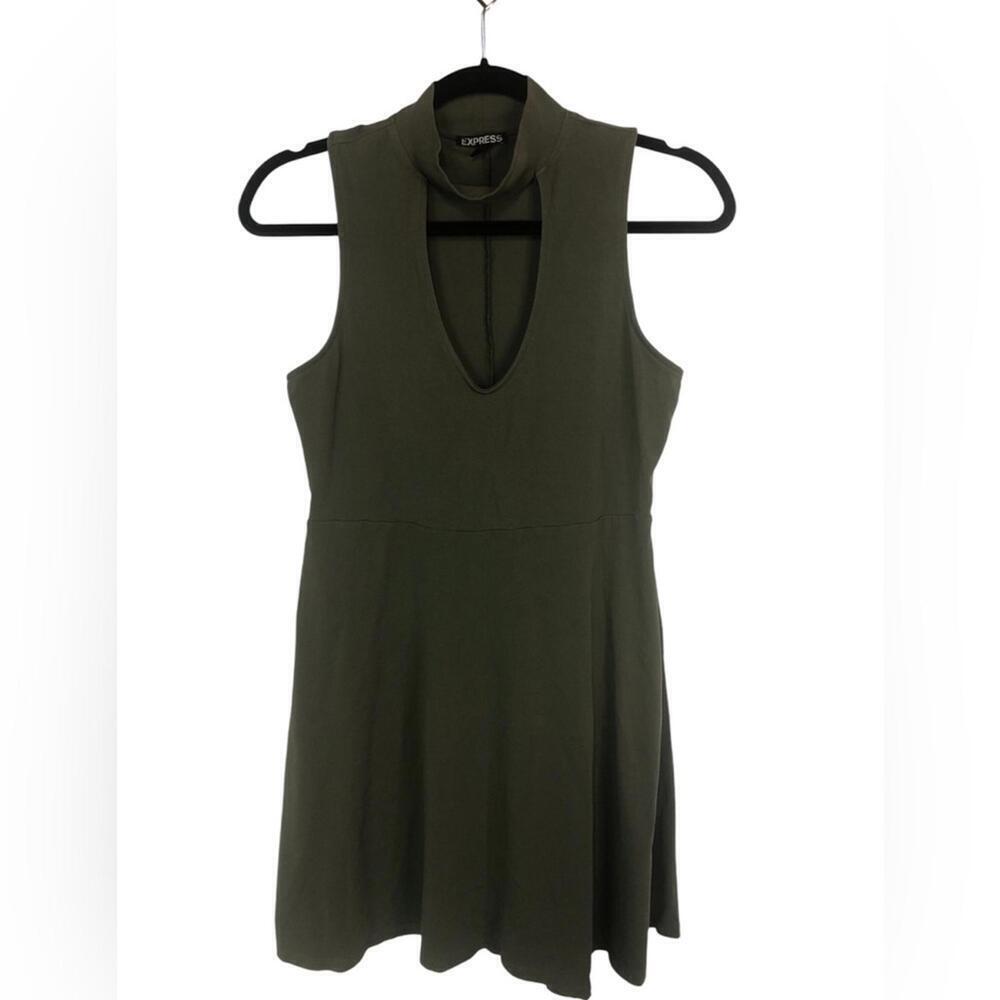 Express Dress Cut Out Pull Over Front Cut Out Fit and Flare Olive Green